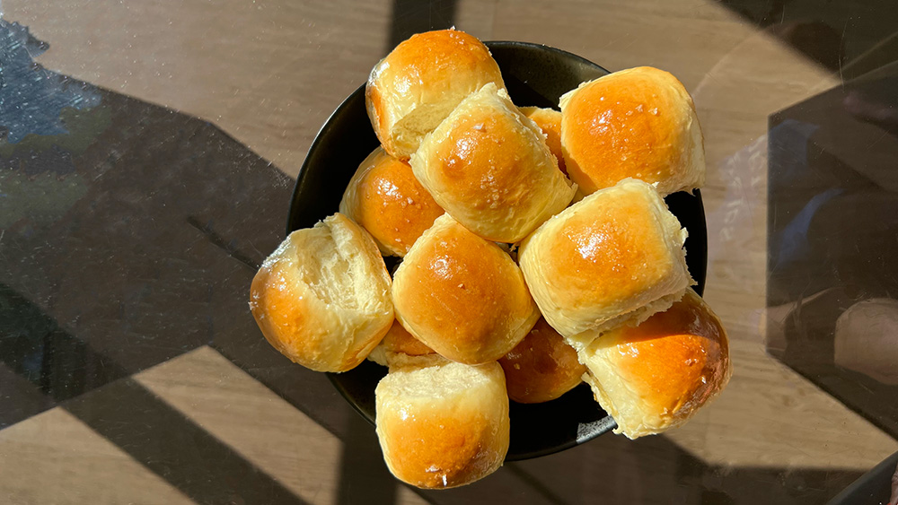 Soft Dinner Rolls with Caramelized Onion Compote Butter.