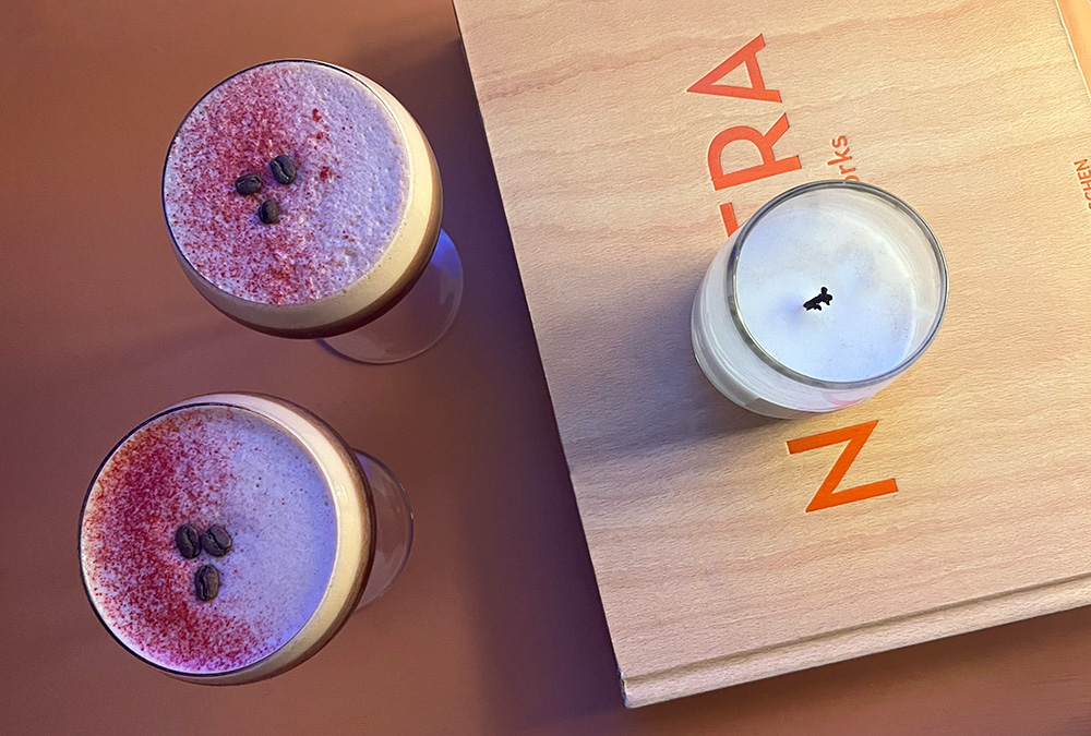 Two Raspberry Rose Espresso Martinis.